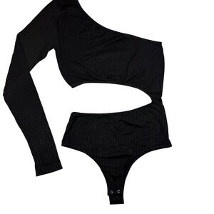 Free People Intimately‎ One Shoulder Cutout Ribbed Bodysuit Black M L Whimsigoth
